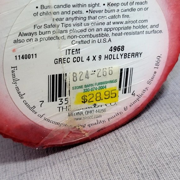 Vintage‎ Root Hollyberry Grecian Red Tall Single Wick Pillar Candle 9” X 4” NEW - Picture 5 of 6